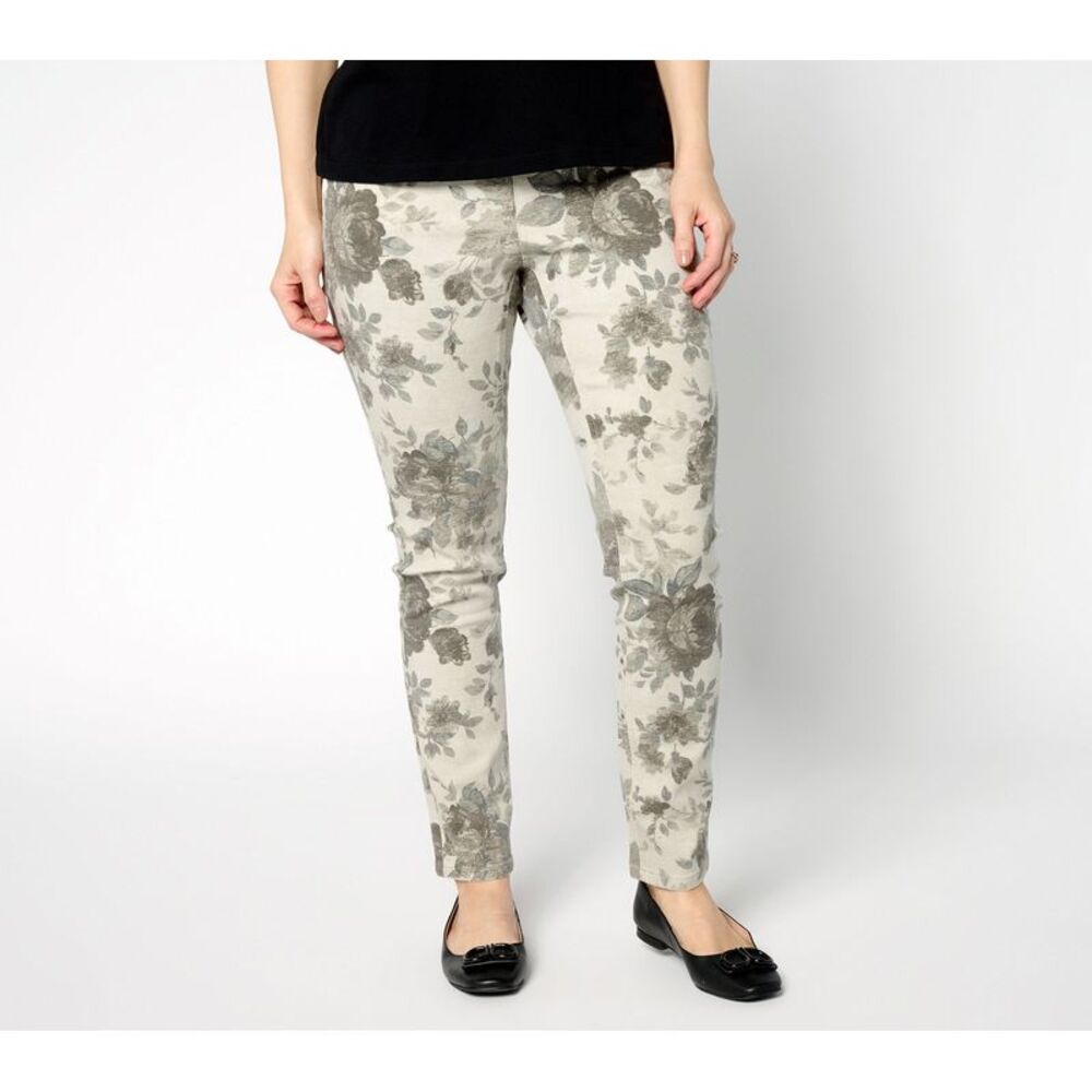 Denim & Co. Women's Pants Sz S Printed Floral Classic Ankle Multi-colored